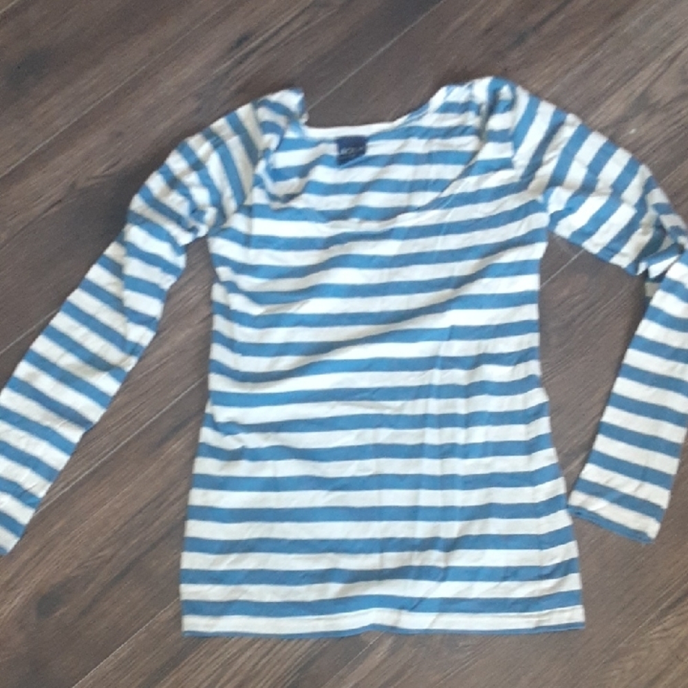 Blue and White Striped Long Sleeve Top